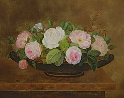 Bowl of Roses on a Marble Ledge by Johan Laurents Jensen